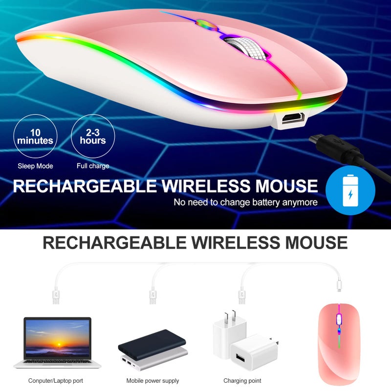 KLO LED Rechargeable (BT5.2+Type-C+USB2.4G) Bluetooth Mouse for MacBook/MacBook air/Pro/iPad/Laptop/Notebook/pc/Chromebook (A LED/Pink) - Image 5